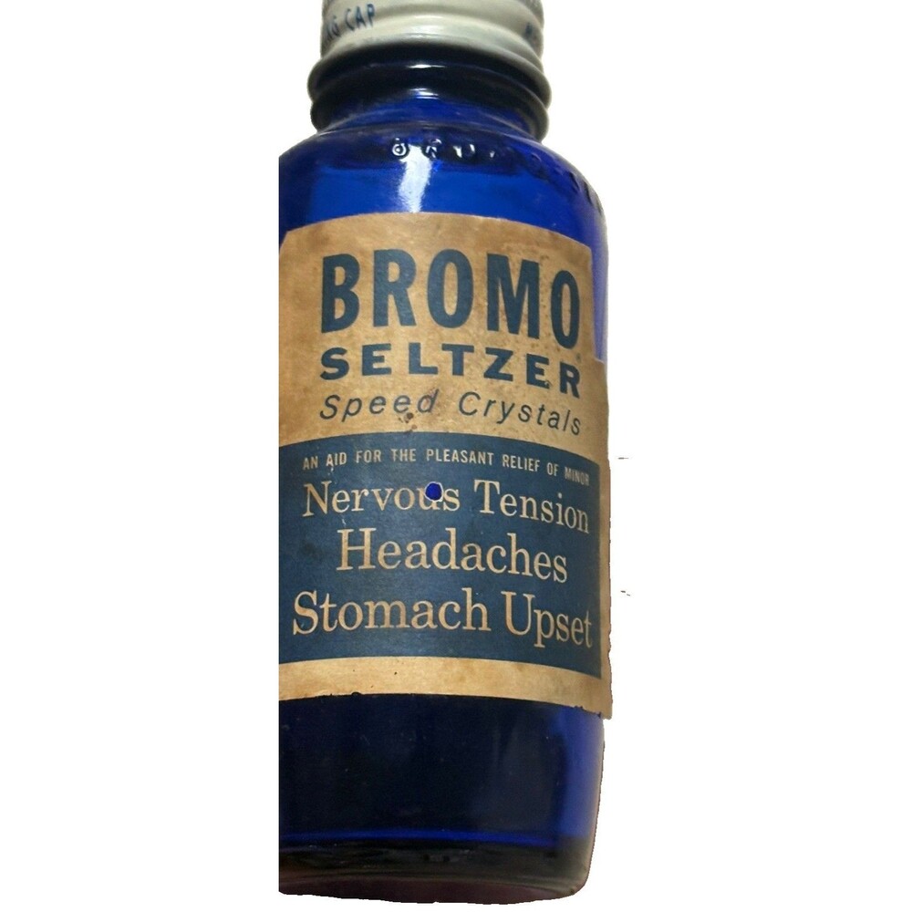 Vintage Bromo Seltzer Cobalt Blue Bottle screw top collectible